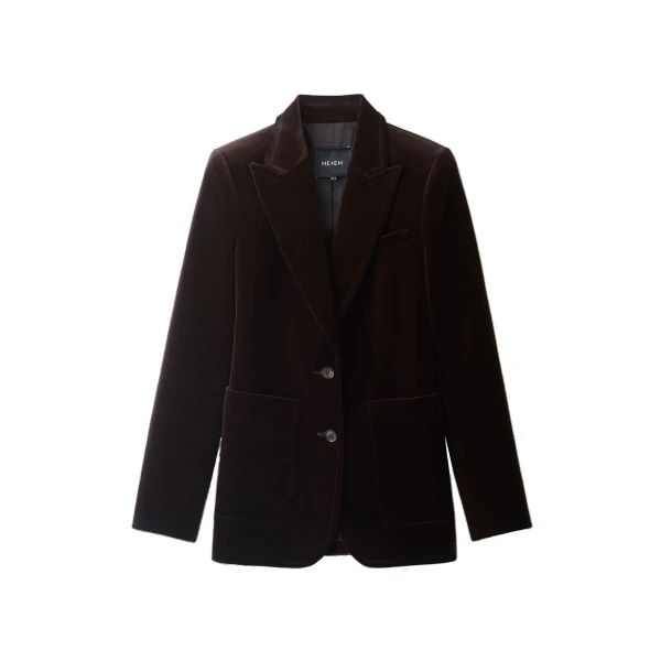 ME+EM Sharp Shoulder Blazer in Dark Chocolate Brown | Blazers | Coveti