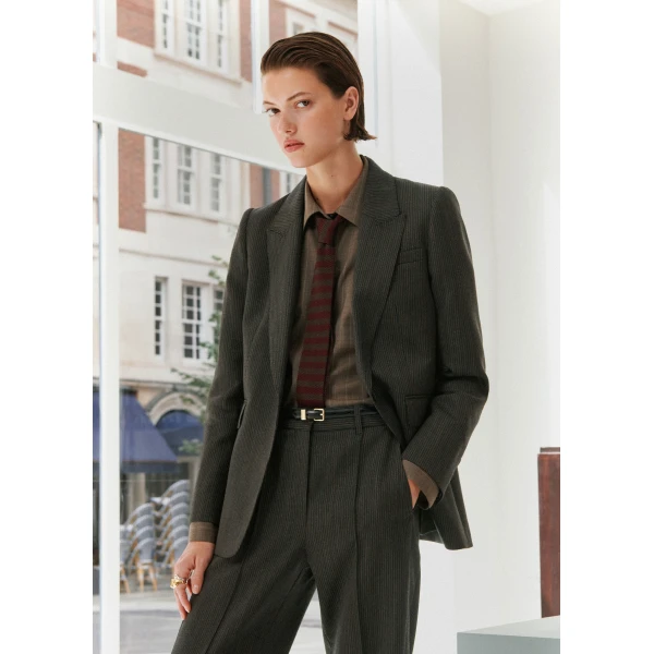 ME+EM Sharp Shoulder Blazer in Grey Multi