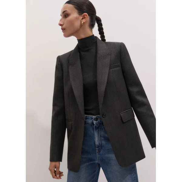 ME+EM Sharp Shoulder Blazer in Grey Multi