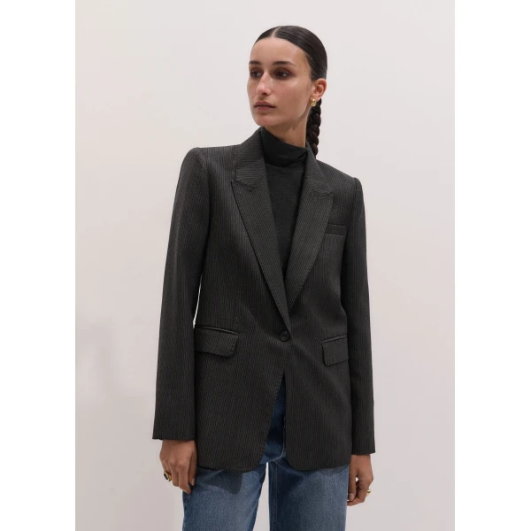 ME+EM Sharp Shoulder Blazer in Grey Multi