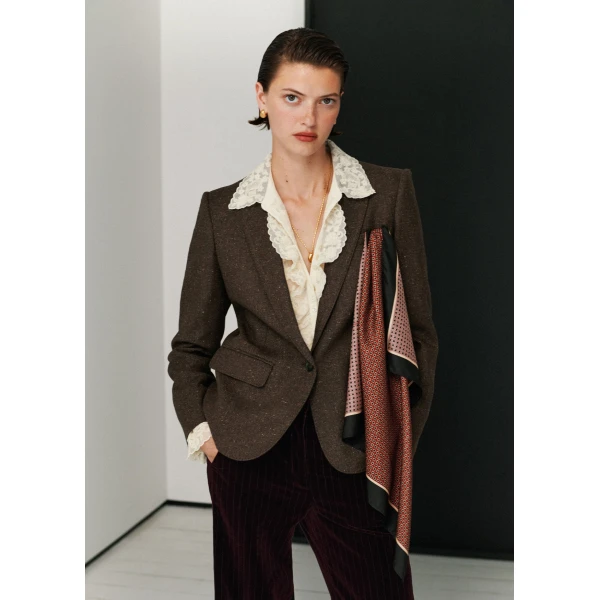 ME+EM Sharp Shoulder Short Blazer in Warm Chocolate Brown
