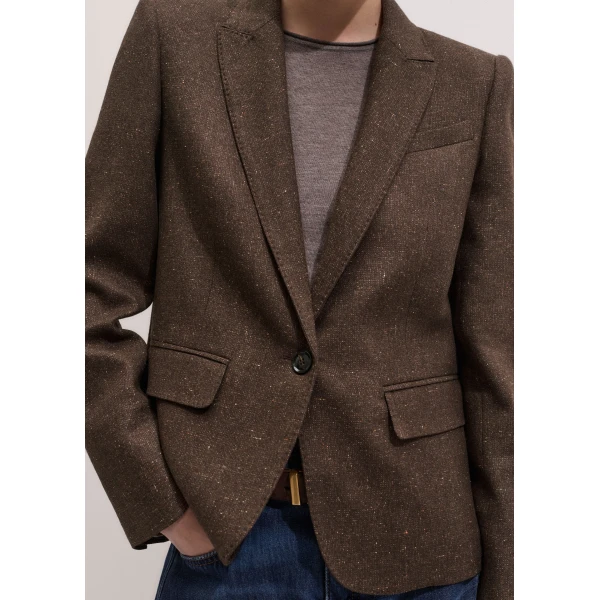ME+EM Sharp Shoulder Short Blazer in Warm Chocolate Brown