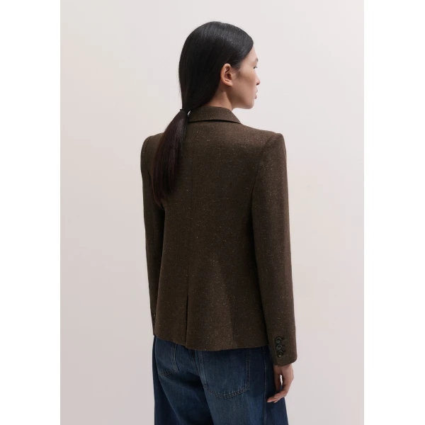 ME+EM Sharp Shoulder Short Blazer in Warm Chocolate Brown
