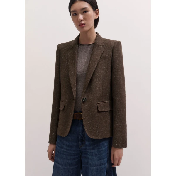 ME+EM Sharp Shoulder Short Blazer in Warm Chocolate Brown