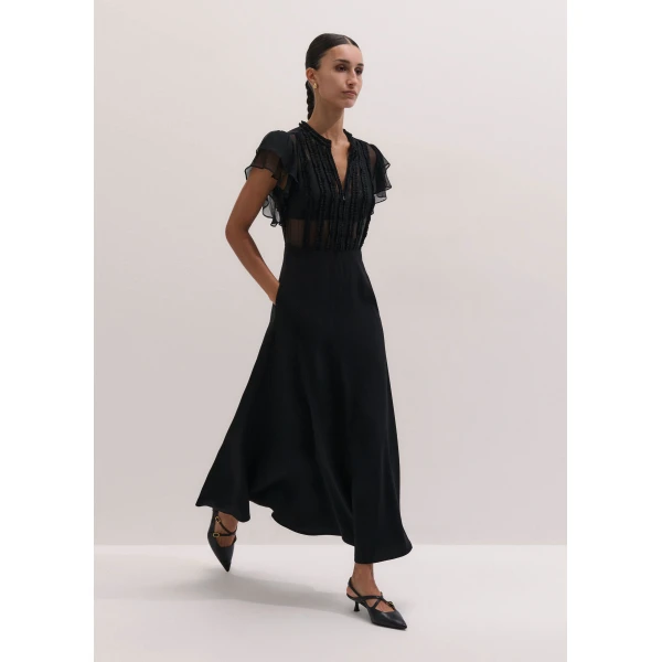 ME+EM Sheer Panel Maxi Dress in Black, view 2 | Maxi Dresses | Coveti