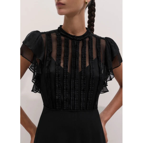 ME+EM Sheer Panel Maxi Dress in Black, view 3 | Maxi Dresses | Coveti