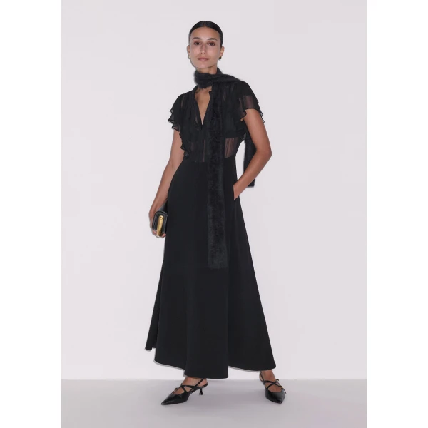 ME+EM Sheer Panel Maxi Dress in Black, view 4 | Maxi Dresses | Coveti
