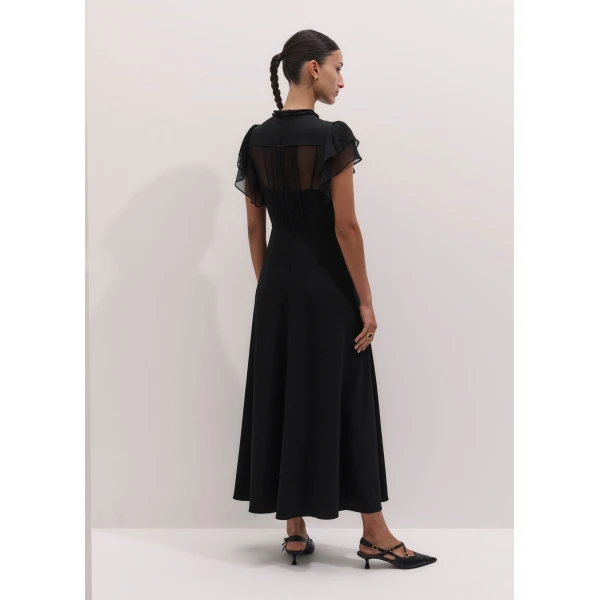 ME+EM Sheer Panel Maxi Dress in Black, view 5 | Maxi Dresses | Coveti