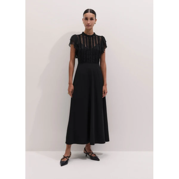 ME+EM Sheer Panel Maxi Dress in Black, view 6 | Maxi Dresses | Coveti