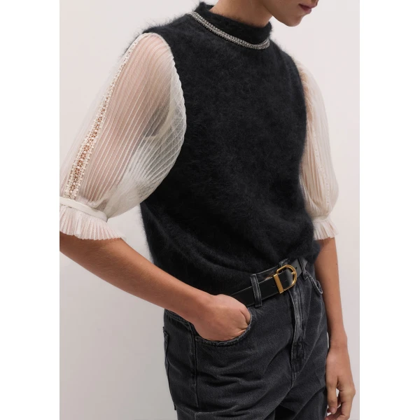ME+EM Sheer Sleeve Layering Top in Cream, view 3 | T-shirts | Coveti