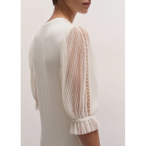 ME+EM Sheer Sleeve Layering Top in Cream, view 4 | T-shirts | Coveti