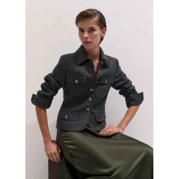 ME+EM Short Military Jacket in Grey Mélange, view 2 | Jackets | Coveti
