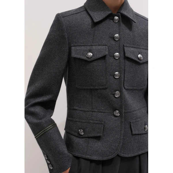 ME+EM Short Military Jacket in Grey Mélange, view 3 | Jackets | Coveti