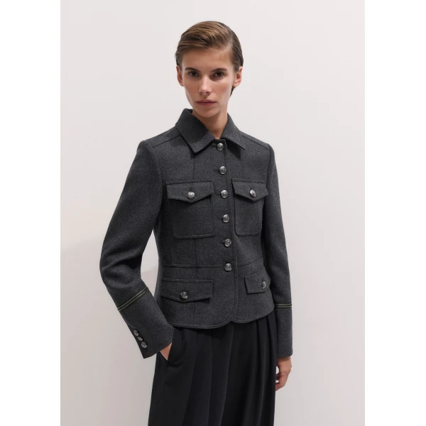 ME+EM Short Military Jacket in Grey Mélange, view 6 | Jackets | Coveti