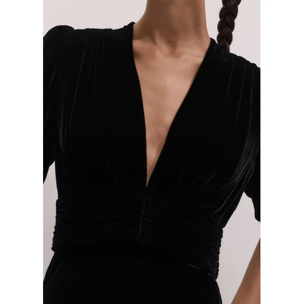 ME+EM Silk-Blend Velvet Fit + Flare Maxi Dress in Black, view 3 | Maxi Dresses | Coveti