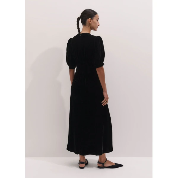 ME+EM Silk-Blend Velvet Fit + Flare Maxi Dress in Black, view 4 | Maxi Dresses | Coveti