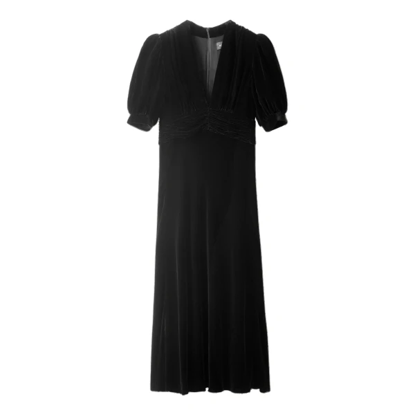 ME+EM Silk-Blend Velvet Fit + Flare Maxi Dress in Black | Maxi Dresses | Coveti