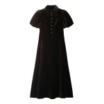 ME+EM Silk-Blend Velvet Fit + Flare Midi Dress in Double Espresso | Midi Dresses | Coveti