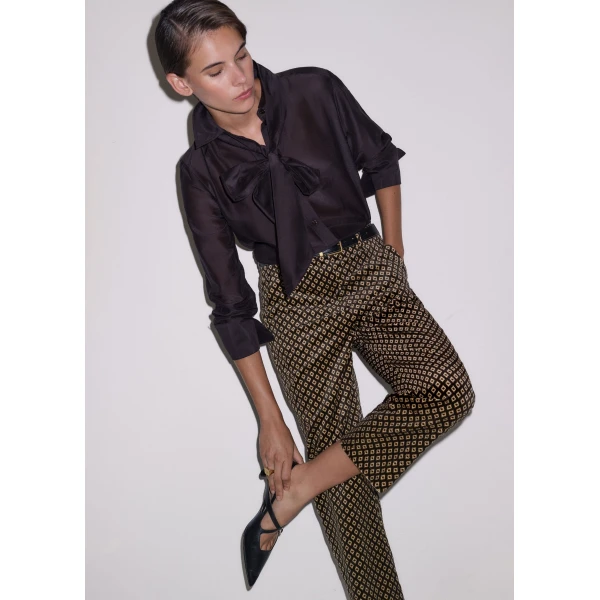 ME+EM Slim Crop Trouser in Brown Multi
