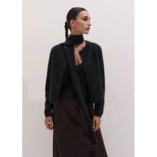 ME+EM Slim Knit Scarf in Black, view 2 | Scarves | Coveti