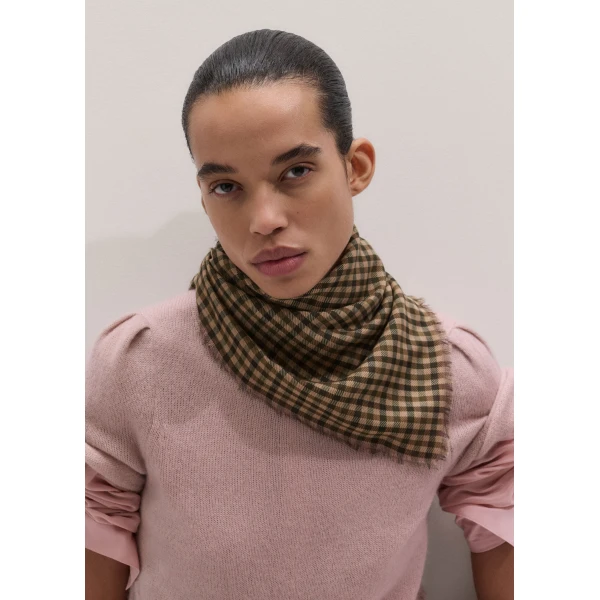 ME+EM Small Check Scarf in Pecan Brown Multi