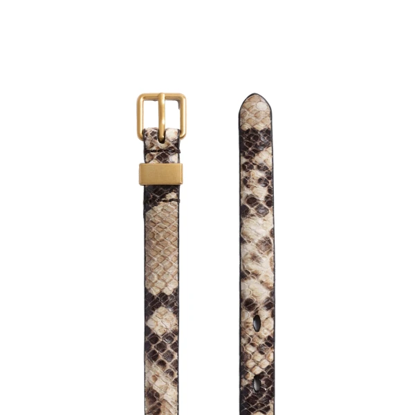 ME+EM Snake Embossed Skinny Belt in Tan/Black