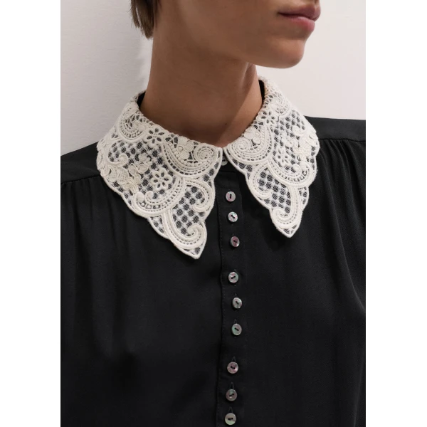 ME+EM Straight Blouse in Black/Light Cream