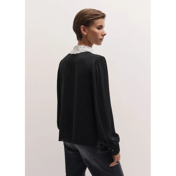 ME+EM Straight Blouse in Black/Light Cream