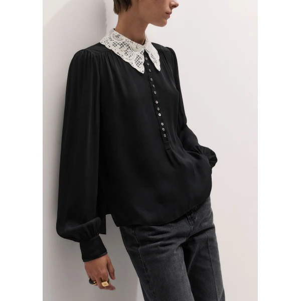 ME+EM Straight Blouse in Black/Light Cream
