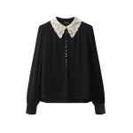 ME+EM Straight Blouse in Black/Light Cream