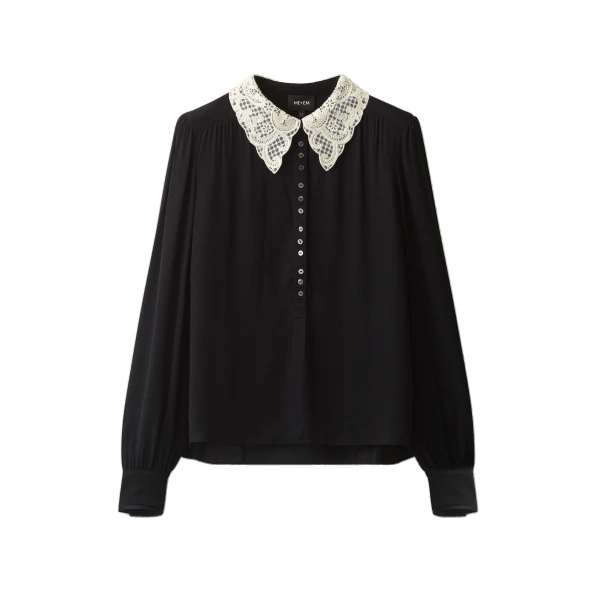 ME+EM Straight Blouse in Black/Light Cream
