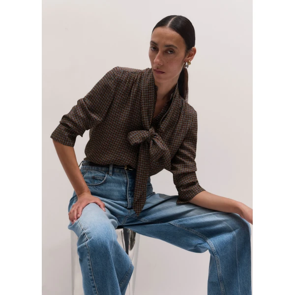 ME+EM Straight Blouse in Brown Multi, view 2 | Shirts | Coveti