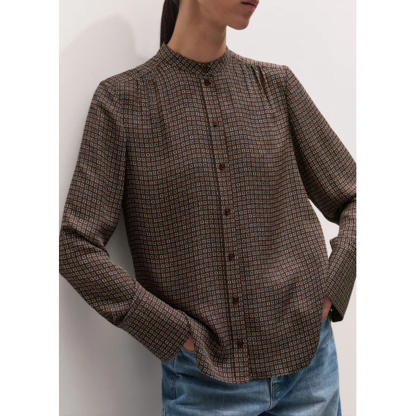 ME+EM Straight Blouse in Brown Multi, view 4 | Shirts | Coveti