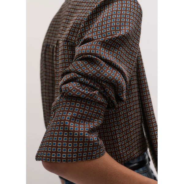 ME+EM Straight Blouse in Brown Multi, view 5 | Shirts | Coveti