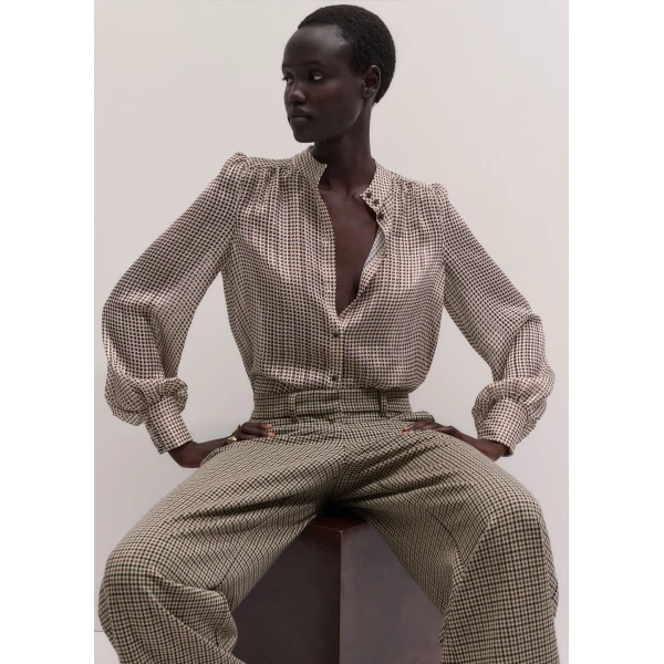 ME+EM Straight Blouse in Light Cream Multi