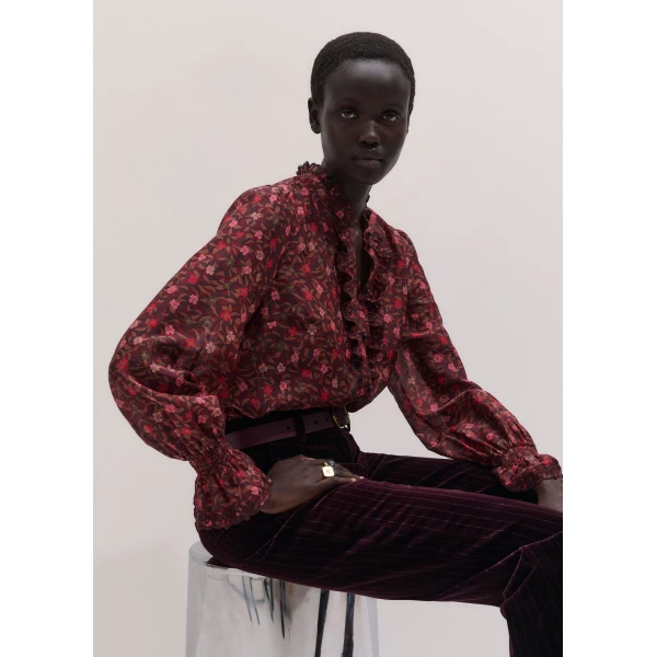 ME+EM Straight Blouse in Red Multi