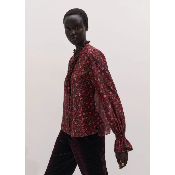 ME+EM Straight Blouse in Red Multi
