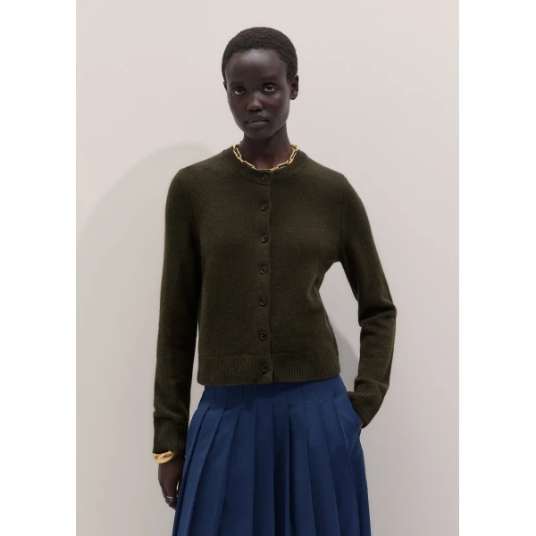 ME+EM Straight Cardigan in Rich Olive Green