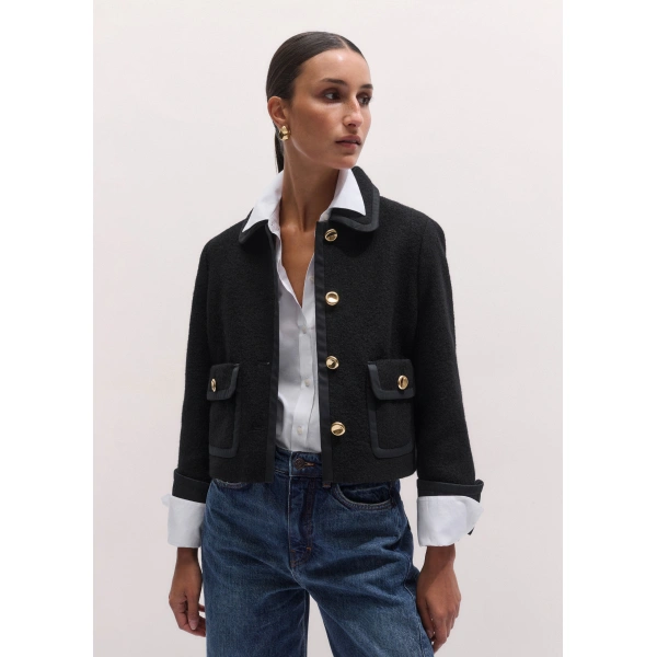 ME+EM Straight Crop Jacket in Black, view 5 | Jackets | Coveti