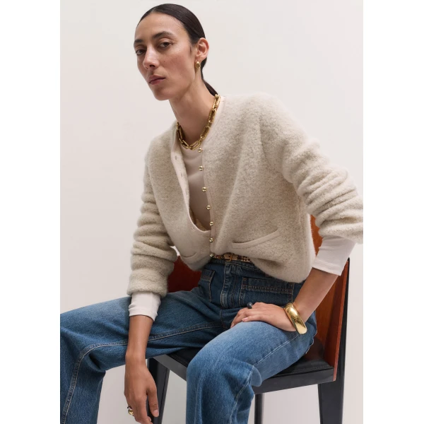 ME+EM Straight Knit Jacket in Cream, view 4 | Sweaters | Coveti