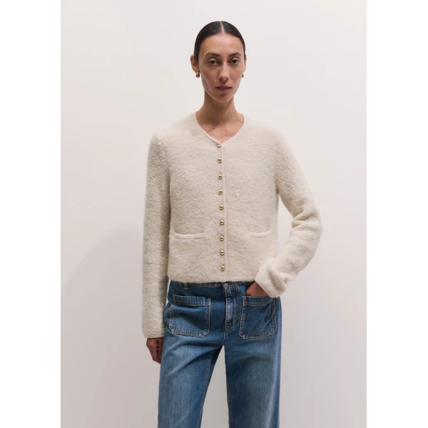 ME+EM Straight Knit Jacket in Cream, view 5 | Sweaters | Coveti