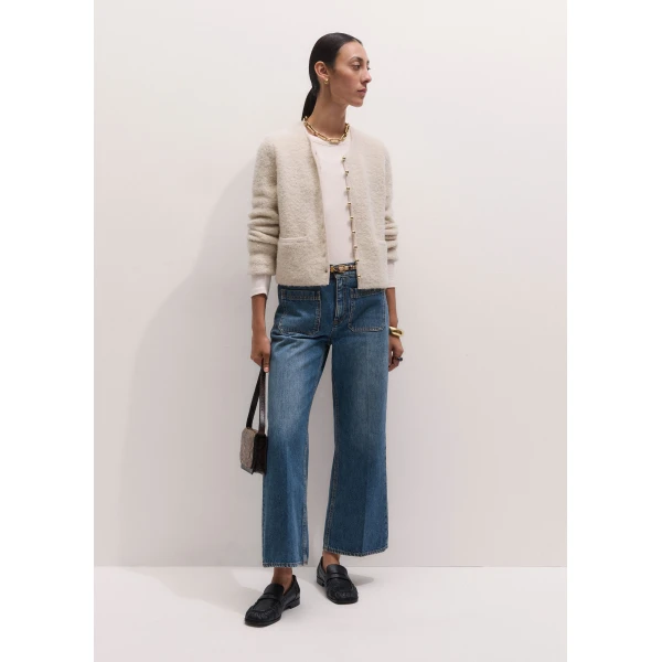 ME+EM Straight Knit Jacket in Cream, view 6 | Sweaters | Coveti