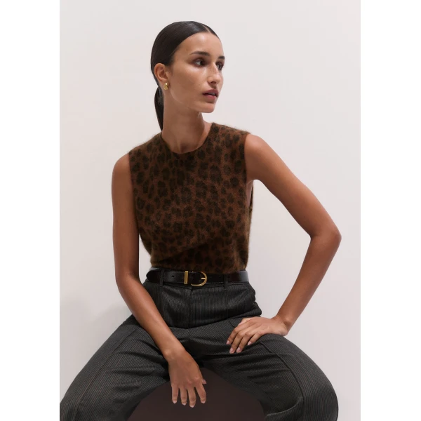 ME+EM Straight Knit Vest in Chocolate Multi, view 2 | Sweaters | Coveti