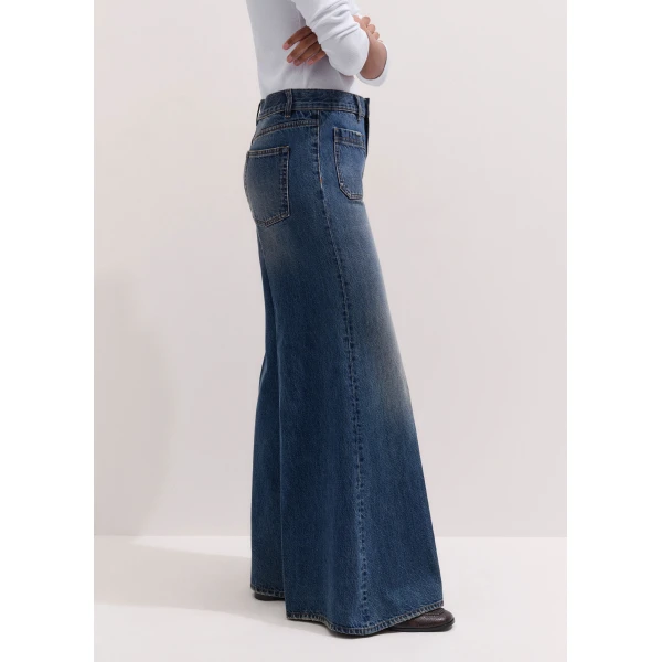 ME+EM Super Wide Flare Jean in Authentic Mid Blue Wash, view 5 | Denim | Coveti