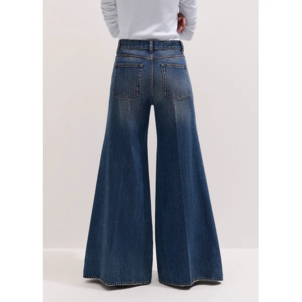 ME+EM Super Wide Flare Jean in Authentic Mid Blue Wash, view 6 | Denim | Coveti