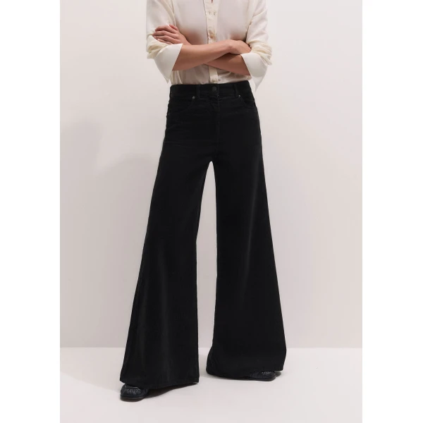 ME+EM Super Wide Flare Trouser in Black Wash, view 2 | Wide leg pants | Coveti