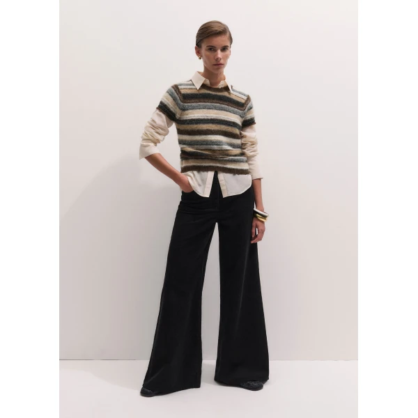 ME+EM Super Wide Flare Trouser in Black Wash, view 4 | Wide leg pants | Coveti