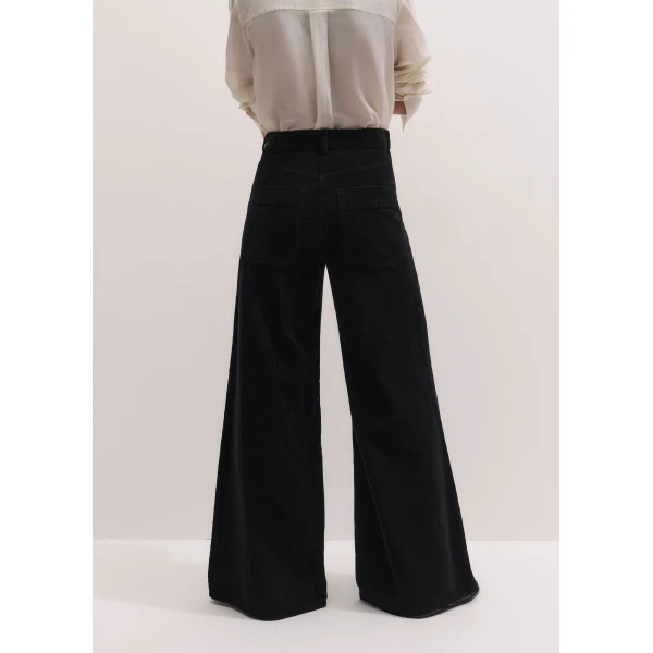 ME+EM Super Wide Flare Trouser in Black Wash, view 5 | Wide leg pants | Coveti