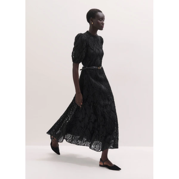 ME+EM Textured Tulle Fit + Flare Maxi Dress in Black, view 2 | Maxi Dresses | Coveti