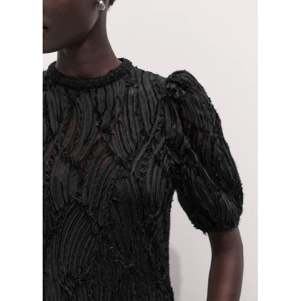 ME+EM Textured Tulle Fit + Flare Maxi Dress in Black, view 3 | Maxi Dresses | Coveti